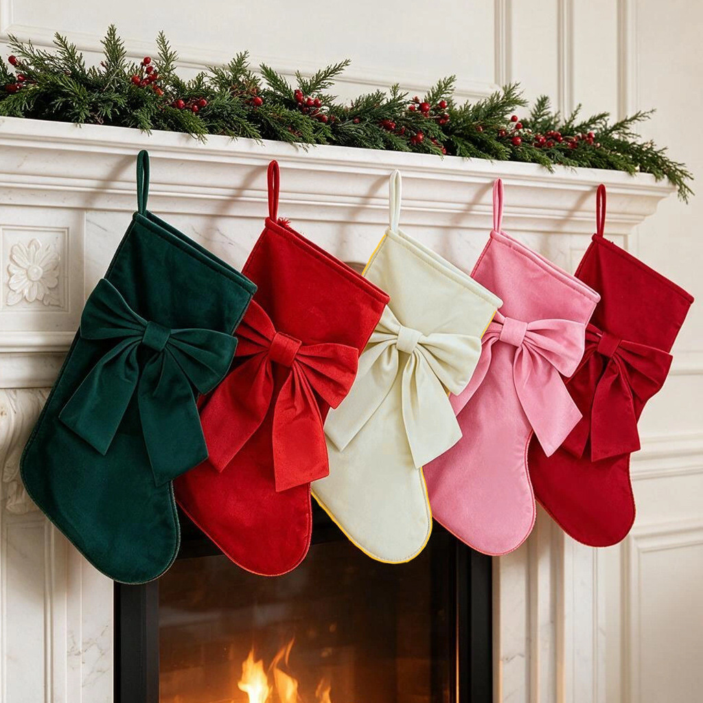 Christmas Stocking Hanging - 1 stuk kerstsokken, cadeautassen met strik,