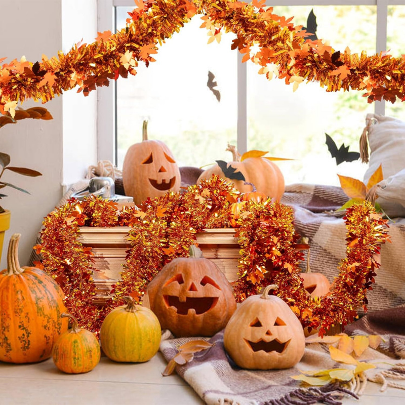 Tinsel Garland Decoration - 2 stuks Thanksgiving Herfst Esdoornblad Tinsel