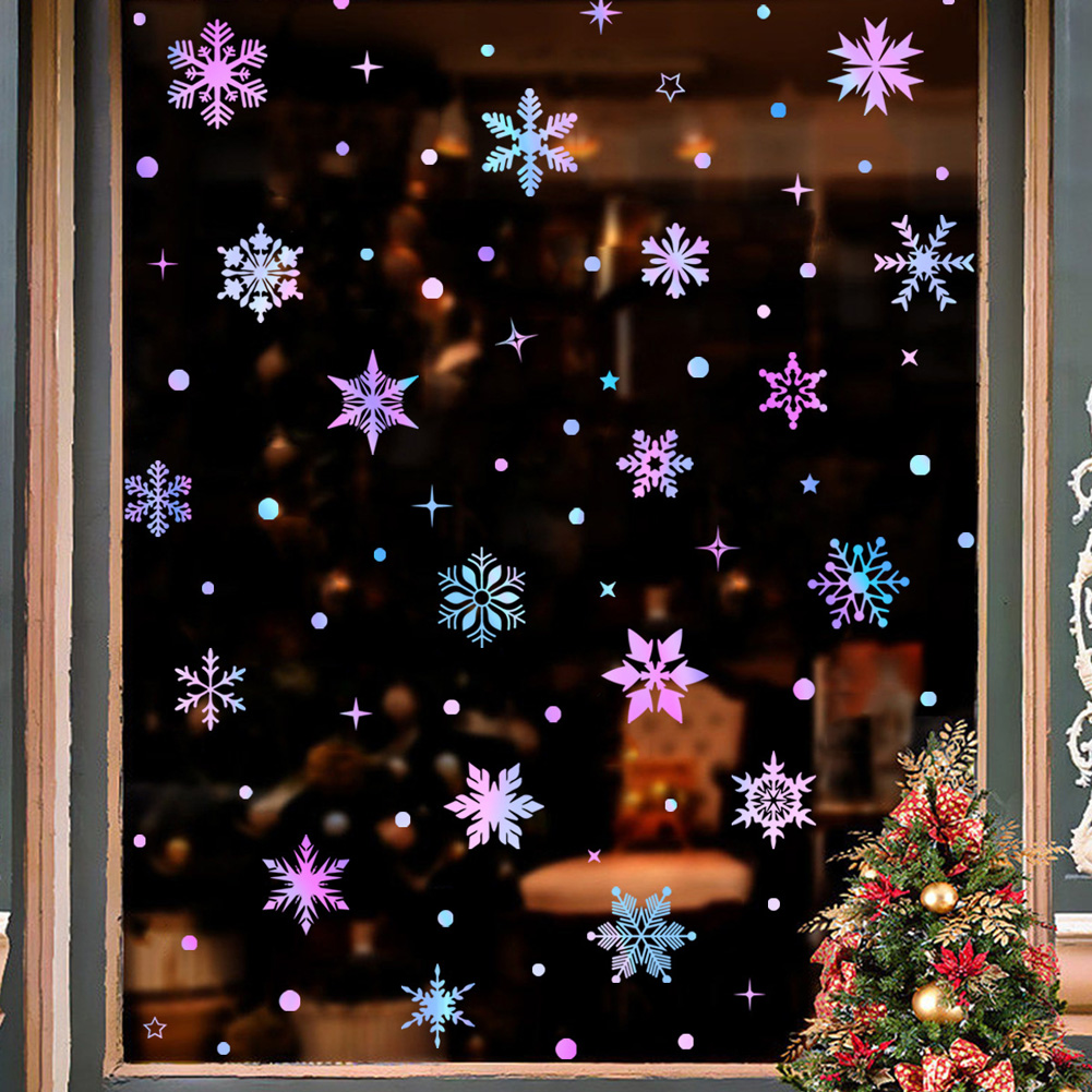 Snowflake Window Decal - Kleurrijke lichtgevende sneeuwvlokken muursticker Kerst glazen